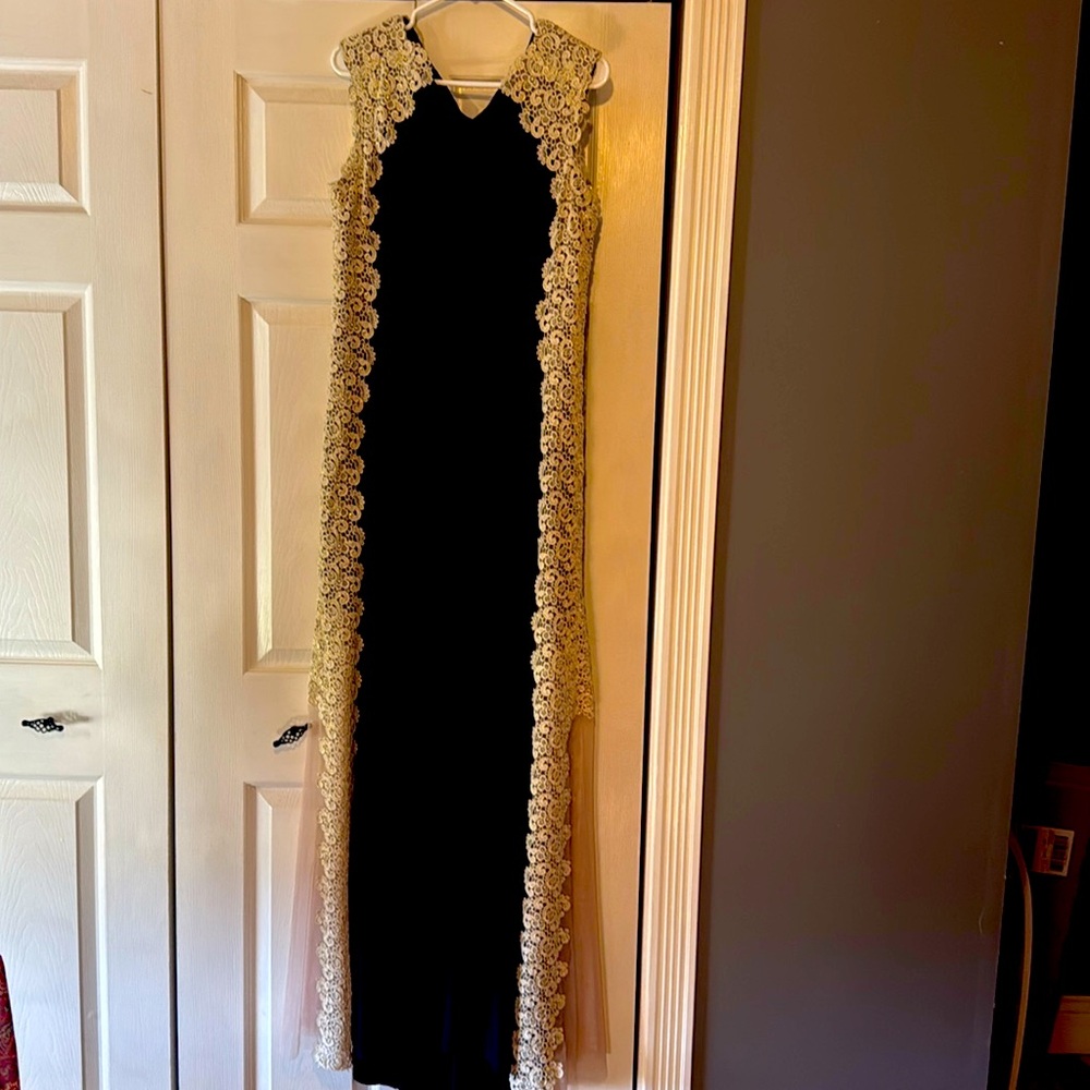 Black and cream lace formal dress.